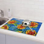 Sunflowers Large Dish Drying Mats For Kitchen Counter, Watercolor Yellow Flower Microfiber Kitchen Drying Mat Draining Pad Absorbent Dish Mat 18"x24" (Sunflowers Under The Blue Sky)