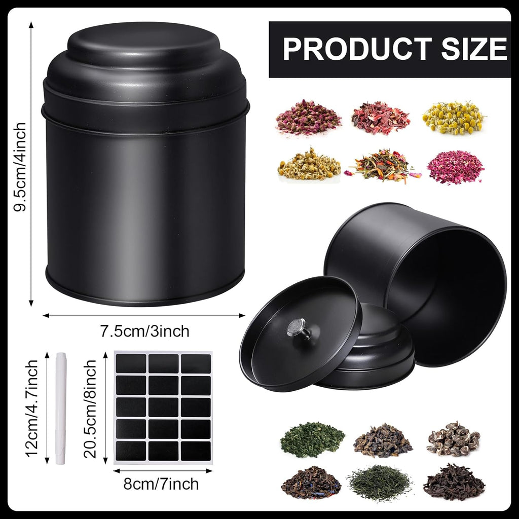 15 Pieces Tea Canisters 8 oz Round Tin Can Containers with Sealed Double Lids for Loose Leaf Tea,Coffee, Sugar, Candy, Spices Storage(Black)