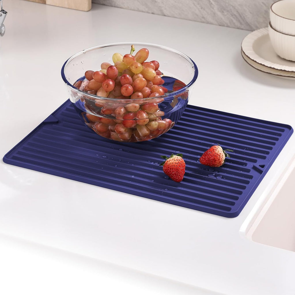Dish Drying Mat, Flexible Silicone Drying Mat for Kitchen Counter, Heat Resistant Silicone Trivet for Countertop Protector, Super Thick Non-Slip Dish Drying Pad for Under Rack, 12” x 16”
