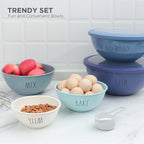 Rae Dunn Mixing Bowls with Lids - 10 Piece Plastic Nesting Bowls Set includes 5 Prep Bowls and 5 Lids (Blue Ombre)