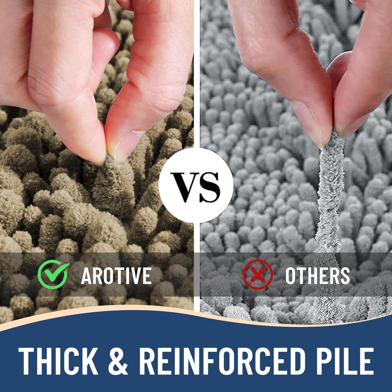 Arotive Luxury Chenille Bathroom Rug Mat, Extra Soft Thick Absorbent Shaggy Bath Rugs, Non-Slip Machine Wash Dry, Plush Bath Mats for Bathroom, Shower and Tub, 44x24, Camel