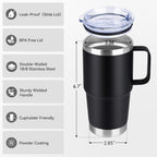 HASLE OUTFITTERS 20oz Tumbler with Lid, Stainless Steel Tumbler with Handle, Metal Insulated Travel Coffee Mug with Handle, Double Wall Vacuum Spill Proof Tumbler Cup, Black 1 Pack
