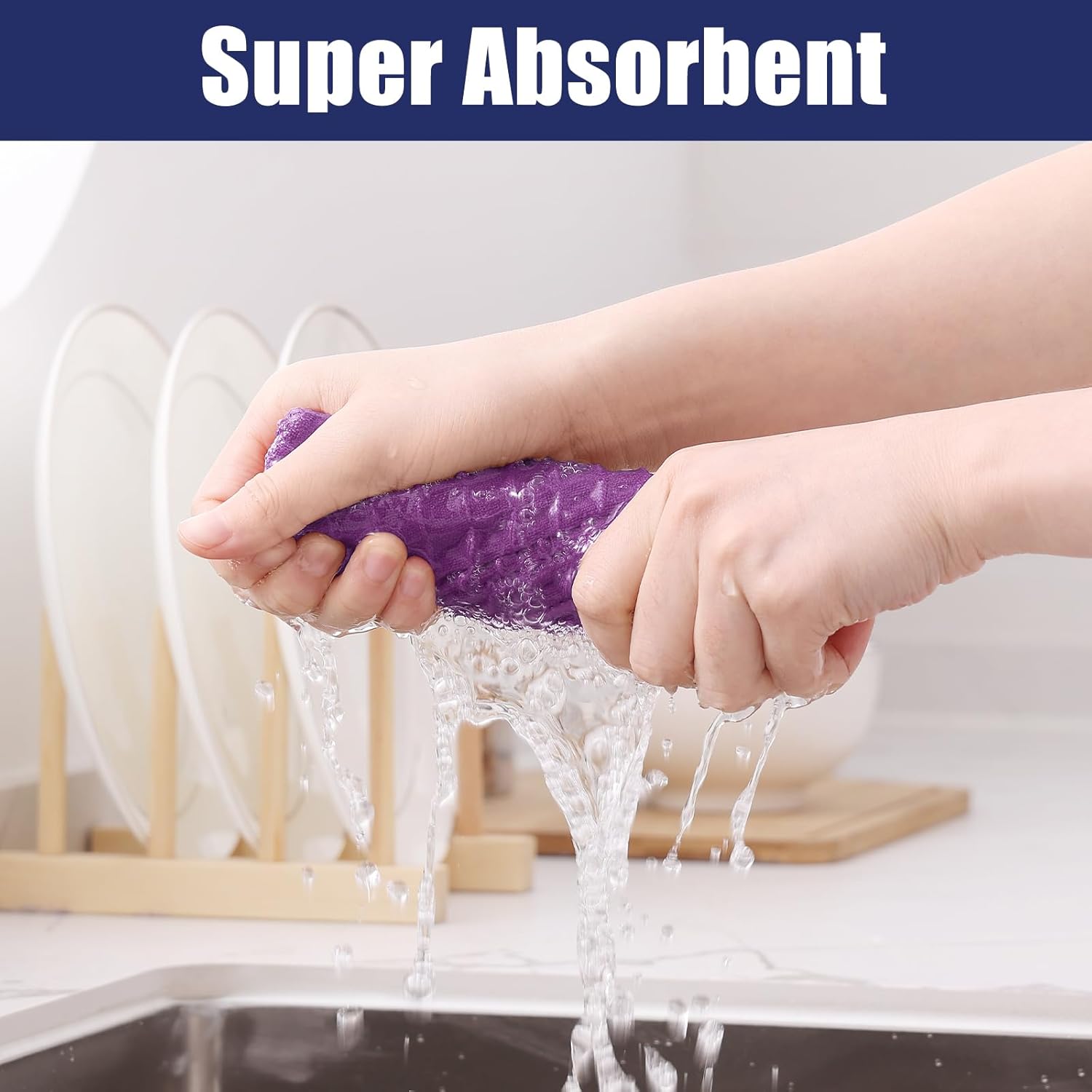 Homaxy Microfiber Waffle Weave Kitchen Dish Cloths, 12 x 12 Inch Ultra Absorbent and Solid Color Dish Towels for Kitchen Fast Drying Dishcloth for Washing Dishes, 6 Pack, Purple