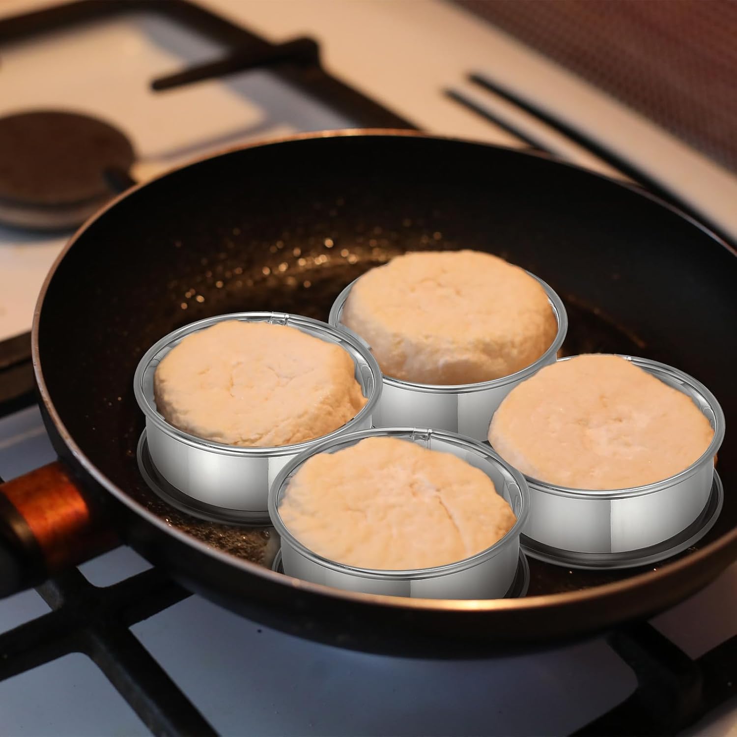 HARFINGTON 9pcs Crumpet Rings 2.36" 3.15" 3.94" Nonstick Round Cake Ring Stainless Steel Double Rolled English Pastry Rings for Kitchen Baking Crumpet Dessert, Silver