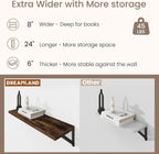 Dreamland Dark Brown Floating Shelves, 24W x 8D Wall Mounted Shelves Set of 2, Wide Display Ledge Shelf with Sturdy Metal Brackets for Living Room, Bathroom, Bedroom and Kitchen