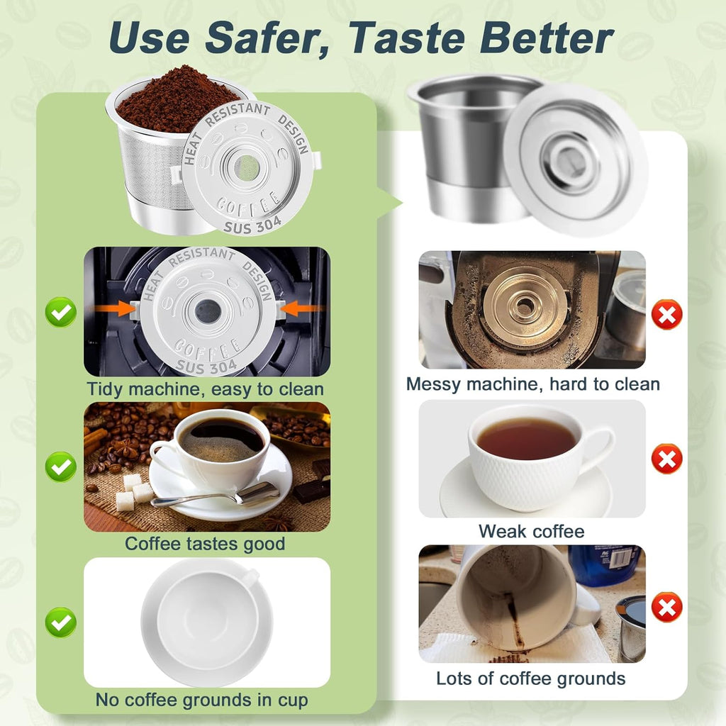 NESSUS reuse kcups for Keurig 1.0, Stainless steel reusable k cup, Metal k cups for keurig, refillable pod with Heat Resistant Handles and Coffee Scoop, NO BPA, 4 Pack