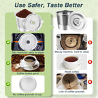 NESSUS reuse kcups for Keurig 1.0, Stainless steel reusable k cup, Metal k cups for keurig, refillable pod with Heat Resistant Handles and Coffee Scoop, NO BPA, 4 Pack