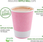 Restaurantware 4 Ounce Ripple Insulated Coffee Cups, 500 Double Wall Corrugated Tumblers, Leakproof, Non-Slip Light Pink Paper Design, Recyclable, Ribbed Surface, Matching Lids Sold Separately