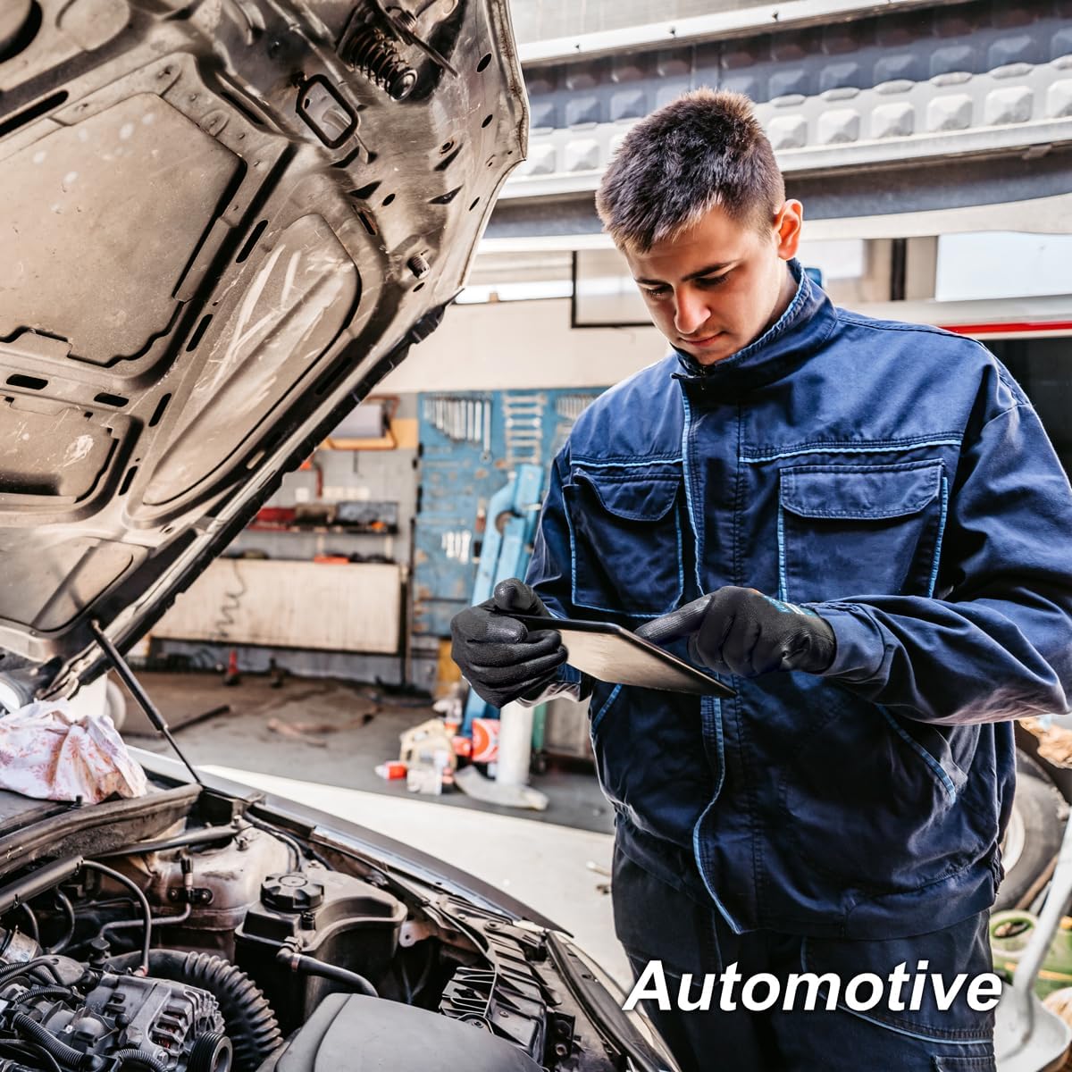 KAYGO Safety Work Gloves PU Coated for Men and Women, 12 Pairs KG11PB, Seamless Knit Glove with Two Fingers Touchscreen, breathable and lightweight Ideal for General Duty Work (Medium,Black)