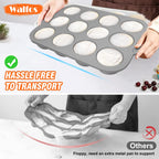Walfos Silicone Muffin Pan with Metal Frame, 2.8 Inch Regular Size Silicone Cupcake Pan Muffin Tin, Non-Stick 12 Cups Egg Bites Molds for Baking 2 Pack, BPA Free, Dishwasher Safe