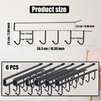 6PCS Mug Hooks Under Cabinet,Mug Holder Under Shelf,Coffee Cups Holder Hanger with 6 Hooks for Kitchen Utensils,Fit for 0.95 inch Thickness or Less,Drilling Free (Black)