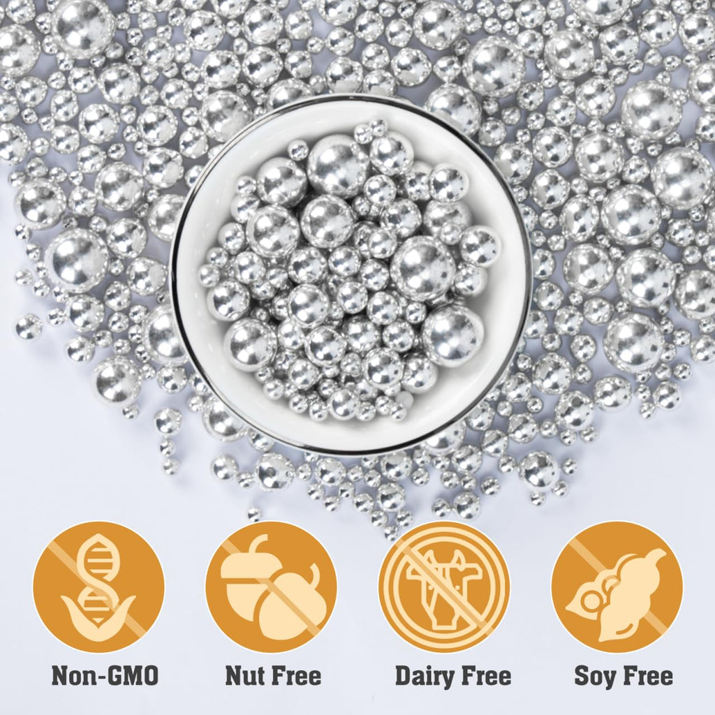 Twisweet Silver Pearl Sprinkles for Cake Decorating, Edible Sugar Pearls for Baking, Mix Size, Cake Topper Cupcake Cookie Ice Cream Dessert Decorations, Valentines Birthday Christmas Supplies (130g/4.58oz)