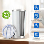 OMTech 20oz Tumblers Bulk, 6pc Stainless Steel Tumbler Set with Lid & Straw, Double Wall Vacuum Insulated Mug for Laser Engraver, Travel Coffee Mug for Hot & Cold Drinks, White Powder Coated Cup