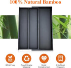 Bamboo Kitchen Tool Drawer Organizer Storage Black Cutlery Tray Expandable Silverware Drawer Divider Organizers Large Cooking Utensil Holder for Drawers Spoon Flatware Organizer Silverware Trays