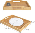 Bamboo Food Serving Tray with Handles, Breakfast Bed Tray for Tea,Snack,Dinner, Home Decorative Storage Food, Platter, Ottoman for Kitchen Counter, Bathroom, Restaurant (Beige)