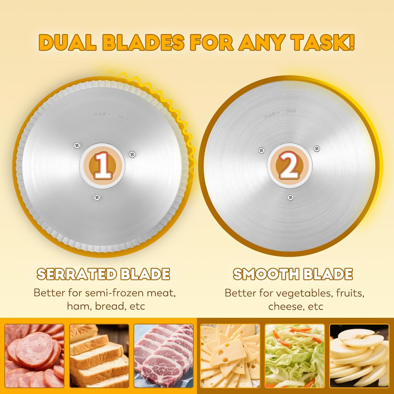 CGOLDENWALL Meat Slicer, 220W Electric Deil Food Slicer with 2 Removable 7.5" Blades, 4/5" Adjustable Thickness, Food Slicer Machine for Home Cutting Meat Cheese Bread Vegetables, 110V CE