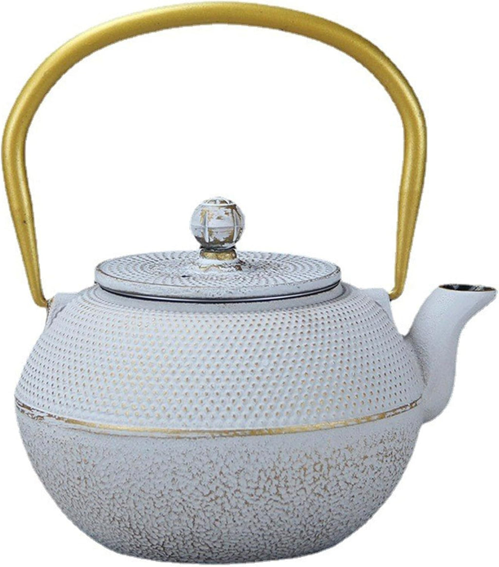 Japanese Tetsubin Cast Iron Teapot Tea Kettle pot with Stainless Steel Infuser for Stovetop Safe Coated with Enameled Interior (White, 1200ml)