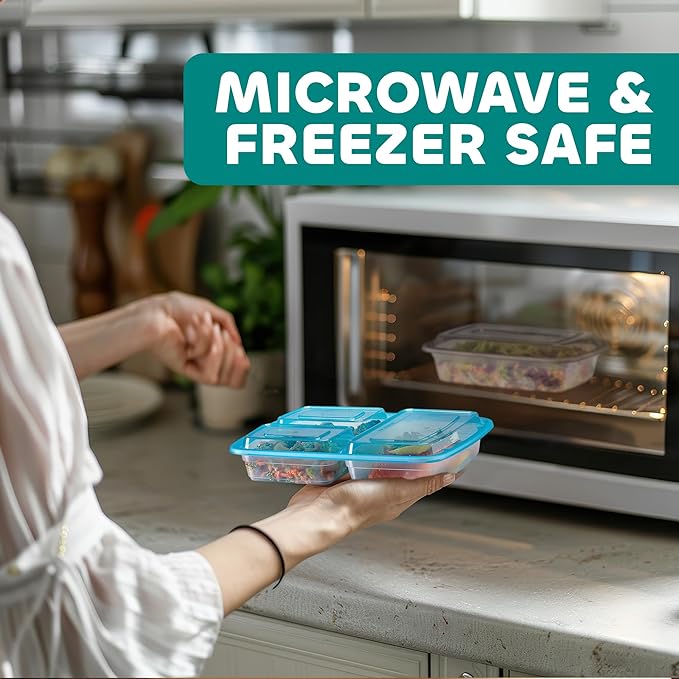 Food Storage Containers With Lids - (144 Pack-32 Oz) 72- 3 Compartment Meal Prep Containers Reusable Or Disposable & 72- Single Food Storage Bento Boxes, Bpa Free, Microwave, Freezer, Dishwasher Safe