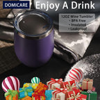DOMICARE Stainless Steel Wine Tumbler Bulk with Lid, Personalized Insulated Tumblers Set, 12oz Travel Coffee Cups Pack of 16, Purple