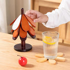 Wooden Apple top 4-Piece Christmas Tree Coaster Set, Suitable for hot Dishes, Coffee, hot Water Cups, Home Restaurant Coasters, Heat-Resistant and Heat-Resistant mats, Holiday Table Decorations