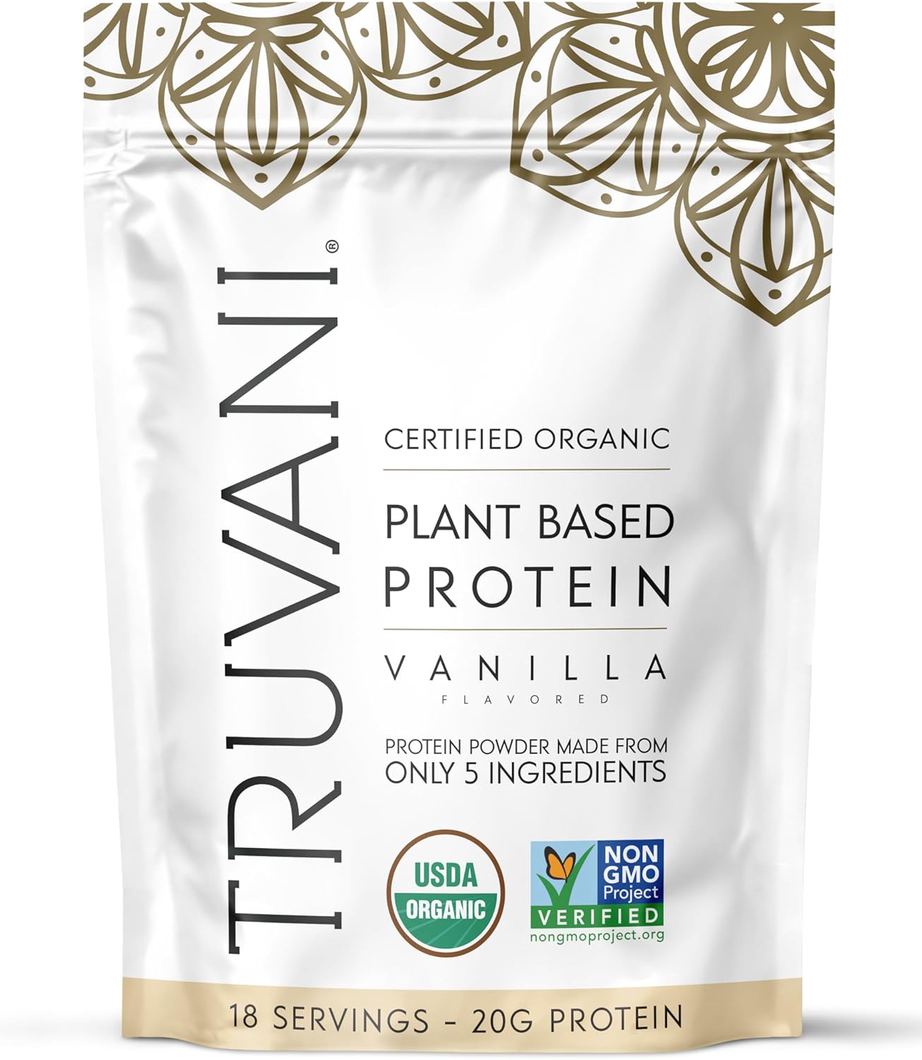 Truvani Vegan Pea Protein Powder | Vanilla | 20g Organic Plant Based Protein | 18 Servings | Keto | Gluten & Dairy Free | Low Carb | No Added Sugar