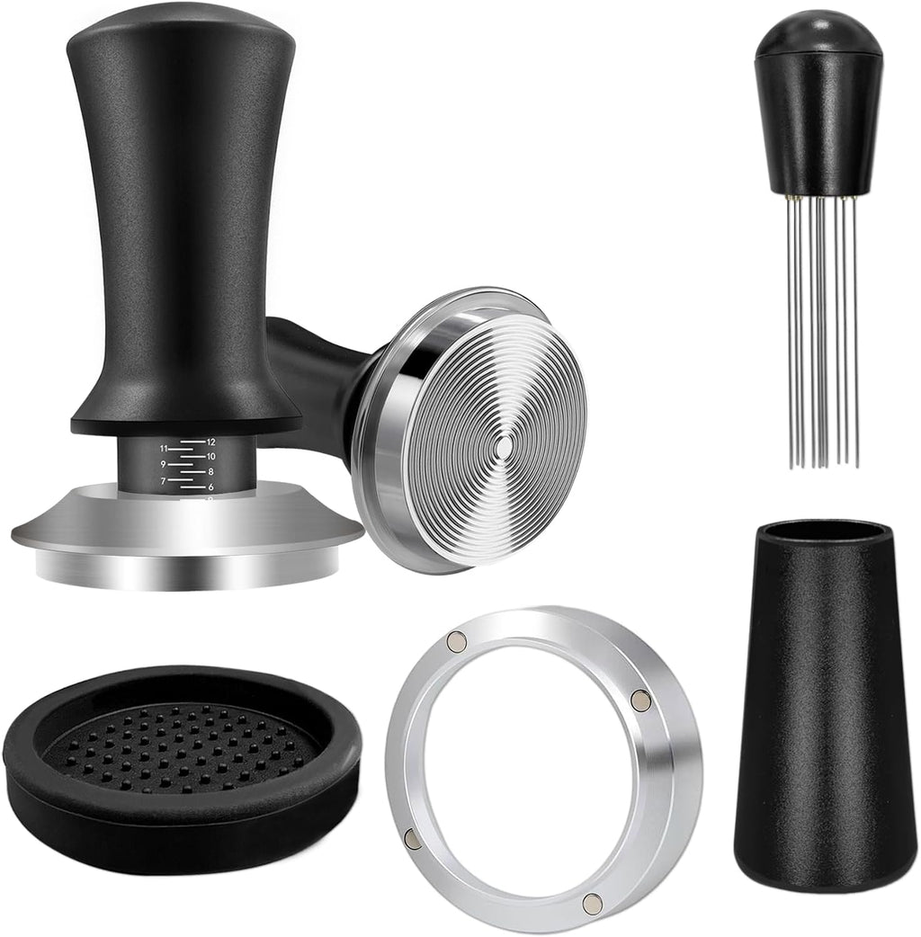 51mm Espresso Accessories Kit, Coffee Espresso Tamper Set, Spring-loaded Tamper, WDT Tool, Dosing Funnel and Silicone Gel Coffee Tamper Mat for Espresso Coffee Machines and 51 mm Portafilters
