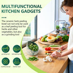 Pottery Herb Stripper Bowl, Handmade Ceramic Herb Peeling Bowl, for Separating Leaves and Stems (Green)