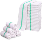 GOLD TEXTILES New Cotton Blend White Restaurant Bar Mops Kitchen Towels (60, Green Stripe)