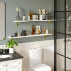 DINZI LVJ Long Wall Shelves, Set of 4, 47.3" Wall Mounted Shelves, Large Floating Shelves for Storage with Metal Brackets, for Living Room, Bathroom, Bedroom, Kitchen, White and Gold