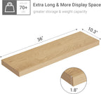 Vivelove 10 inches Deep Floating Shelves 36 inch Long, Large Oak Wall Shelves Heavy Duty 70 lbs for Bedroom, Bathroom, Living Room, Kitchen, Office, Modern Shelf Home Decor with Invisible Bracket