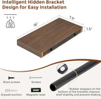 Heimlove 16 Inch Floating Shelves for Wall Walnut Shelves Set of 2,Wall Mounted Rustic Wood 8 Inch Deep Floating Shelf with Invisible Brackets for Bedroom Kitchen Living Room