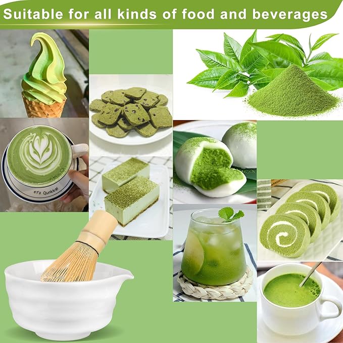 7 Pcs Matcha Whisk Set with Ceramic Bowl, Bamboo Scoop, Whisk, Holder, Sifter, Spoon and Scoop Holder, Tea Kit for Matcha Lover (White)