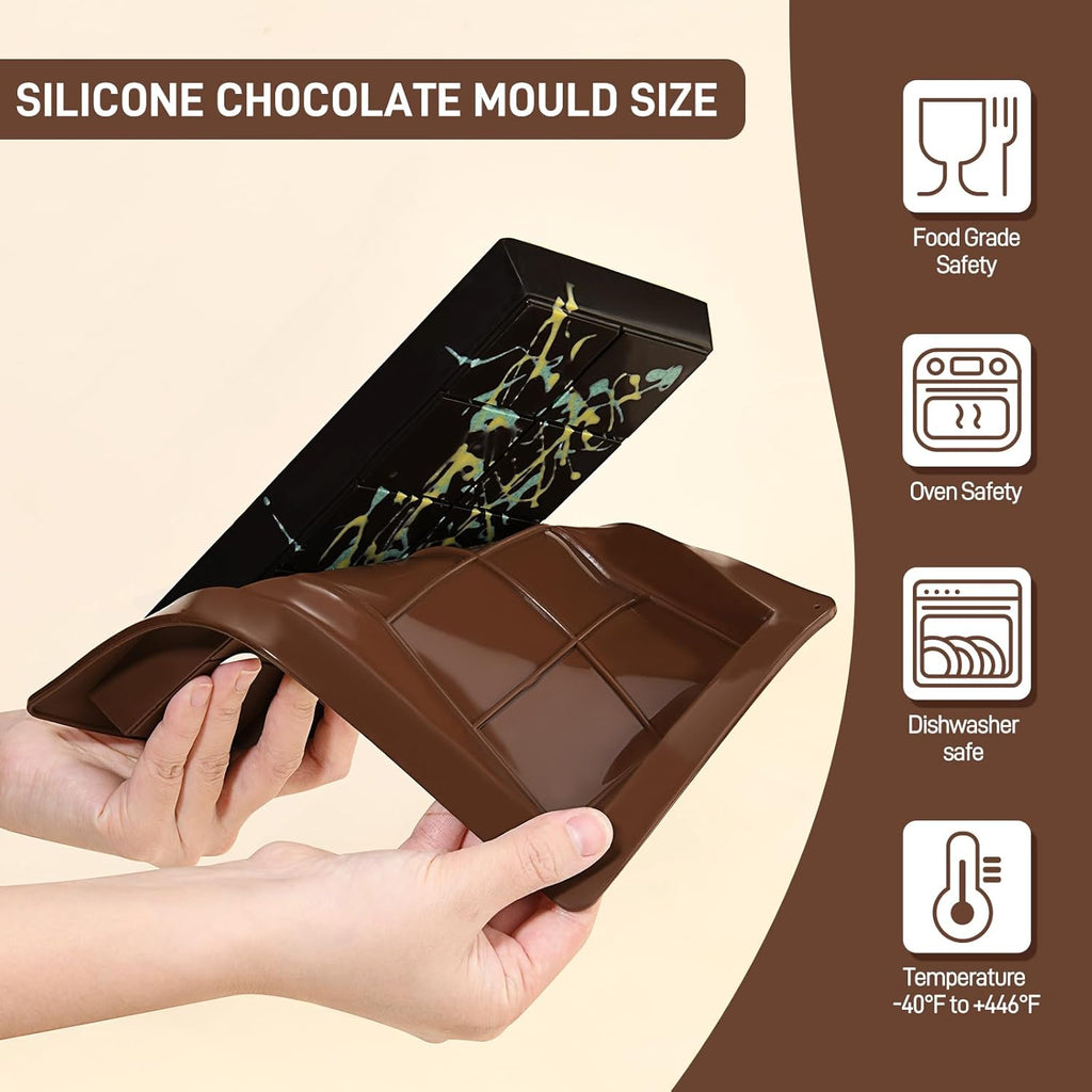 2 Pcs Chocolate Molds Silicone, Deep Chocolate Bar Mold, Non-Stick Food Grade Chocolate Mold for Dubai Chocolate Bar Pistachio, Candy Making - 10 Square Shape