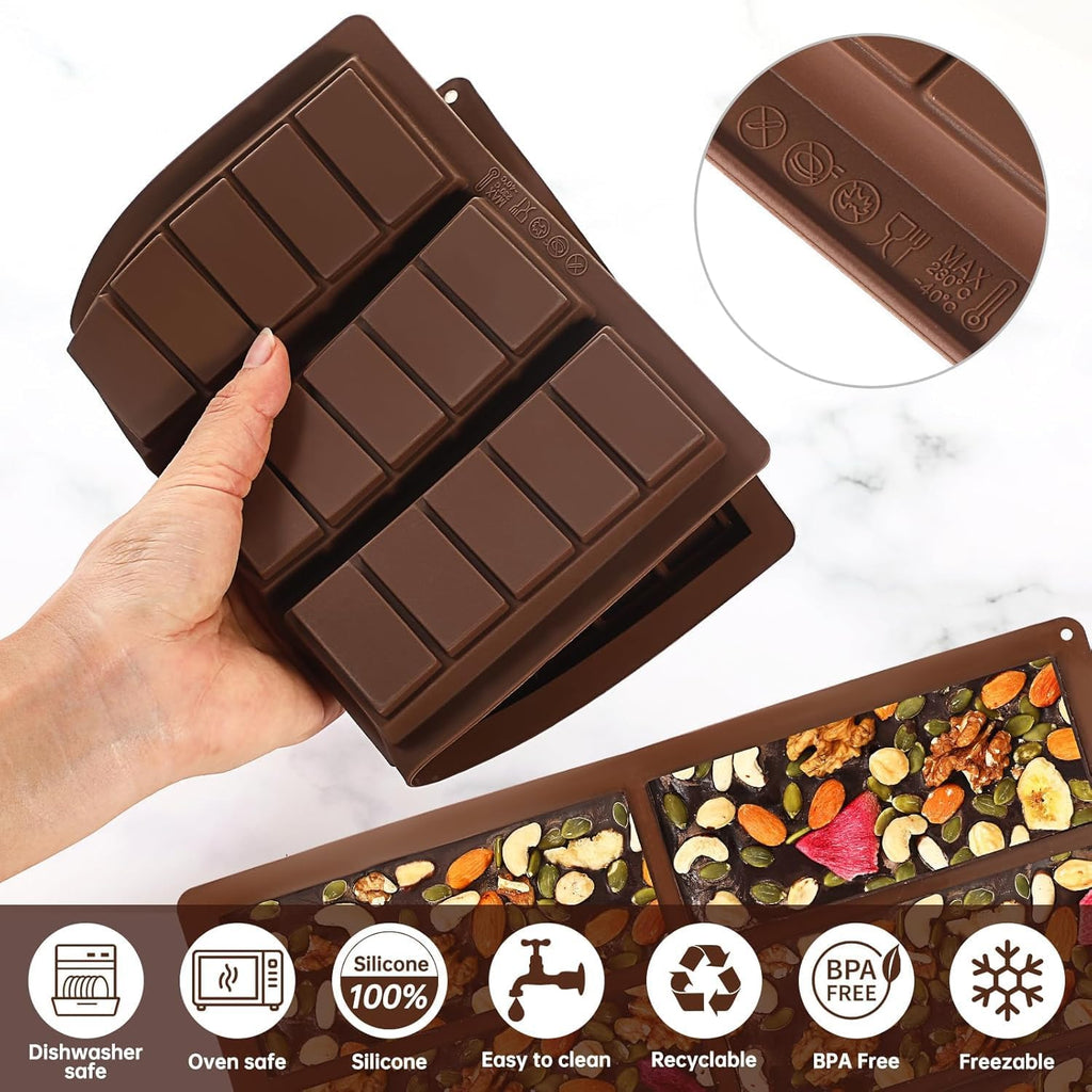 Chocolate Bar Mold, Silicone Thick Chocolate Bar Molds for Dubai Chocolate Bar Pistachio, Break Apart Candy Bar Mold for Stuffed Bars Knafeh Chocolate Bar Kit