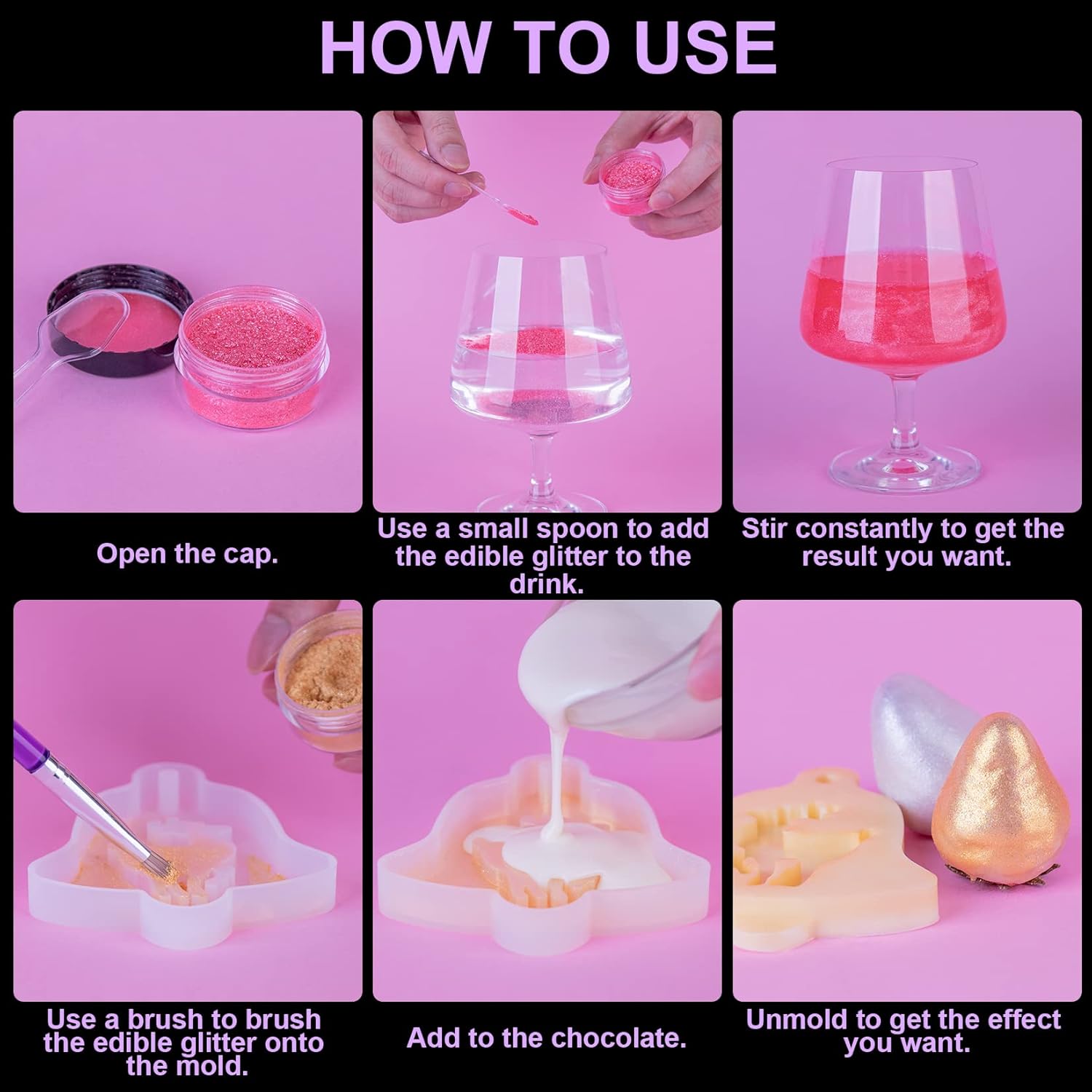 Edible Glitter - 10 Colors Luster Dust Edible Set for Drinks, Food Grade Edible Glitter Dust for Cake Decorating, Cocktail, Fondant, Strawberries, Candy, Cookie, Chocolate. Vegan and Gluten Free - 4g/bottle