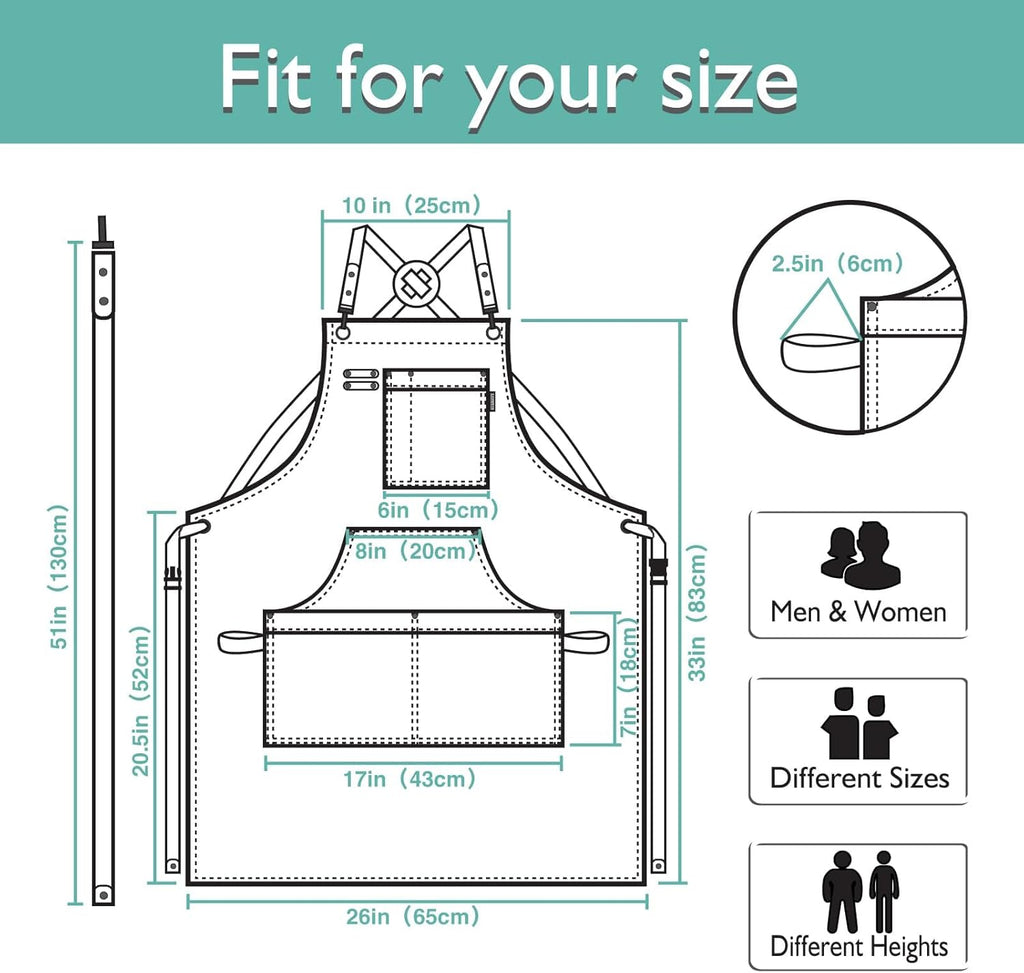 5 Pack Kitchen Apron, Work Apron, Canvas, Multiple Pockets, Gardening, Painting, BBQ, Artist, Carpenter, Sizes M to XXL, Ice Blue