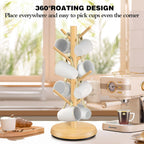Mug Holder Tree,New Upgraded 360° Rotated 8 Hooks Coffee Cup Holder for Counter,Wood Coffee Mug Rack Standing for Coffe e Bar Accessories and Kitchen Home Organizer(Natural)