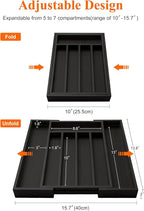 Expandable Large Kitchen Silverware Drawer Organizers Tray Bamboo Utensil Organizer Adjustable Cutlery Tray Black Wooden Flatware Organizers Divider Cooking Utensil Holder Drawer Fork Spoon Organizer