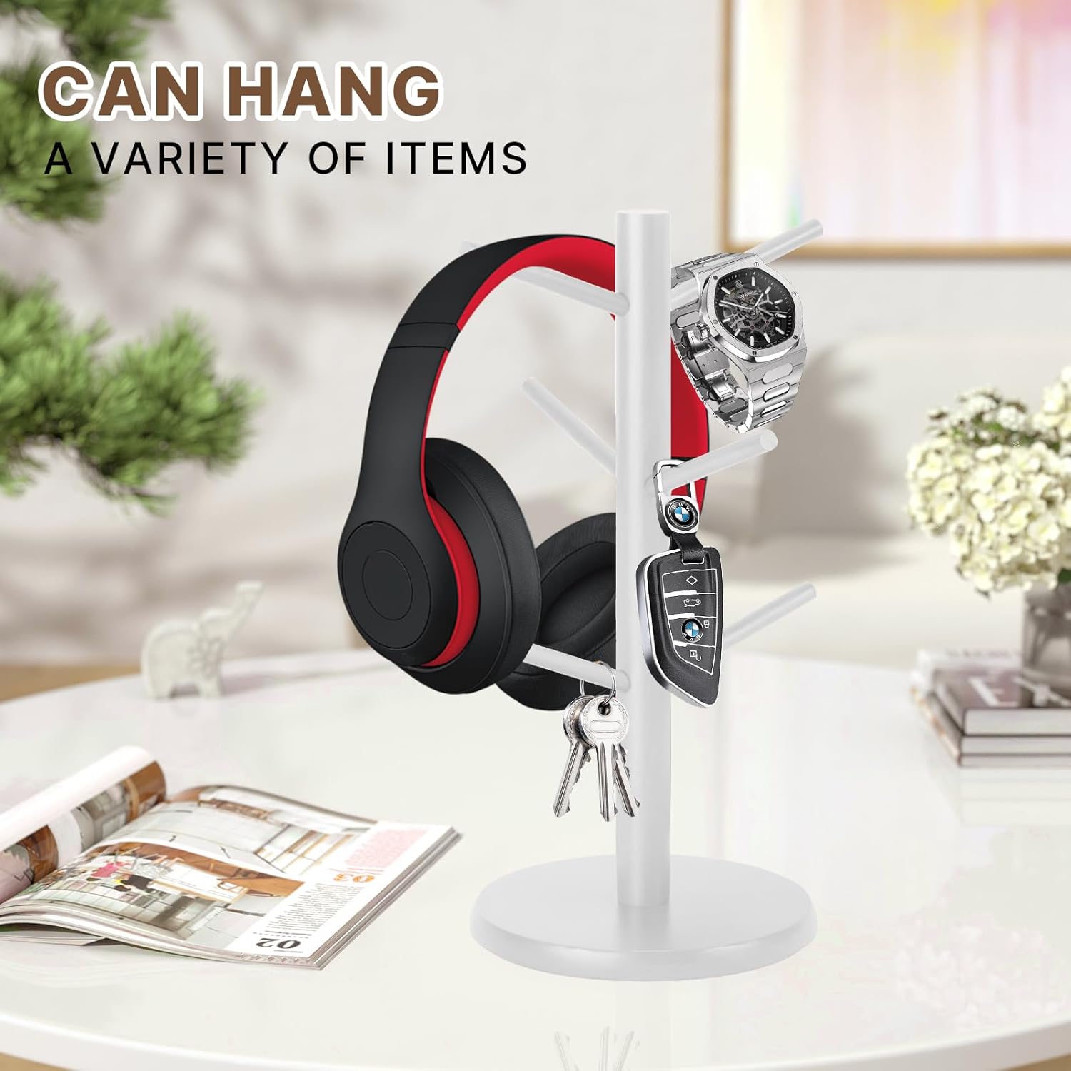 Wooden Mug Holder Tree, Coffee Cup Holder, Mug Organizer with 6 Hooks (White)