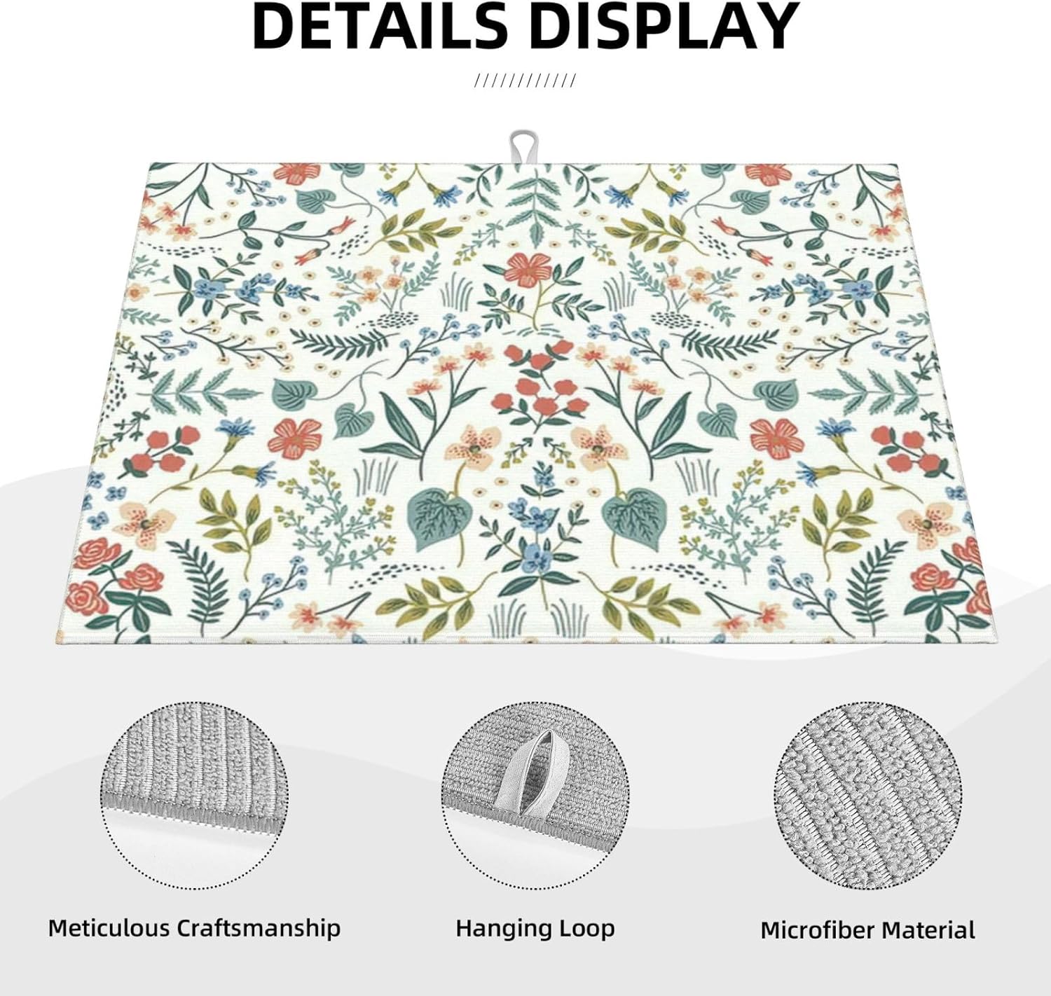 2Pcs Dish Drying Mats Faucet Mats Sets Large Size Coffee Mats Sink Faucet Mat Splash Guard for Kitchen Counter Bathroom Sink Coffee Bar Kitchen Decor (Wildflowers 1, 18"x24" 15" x 5.5"Set)