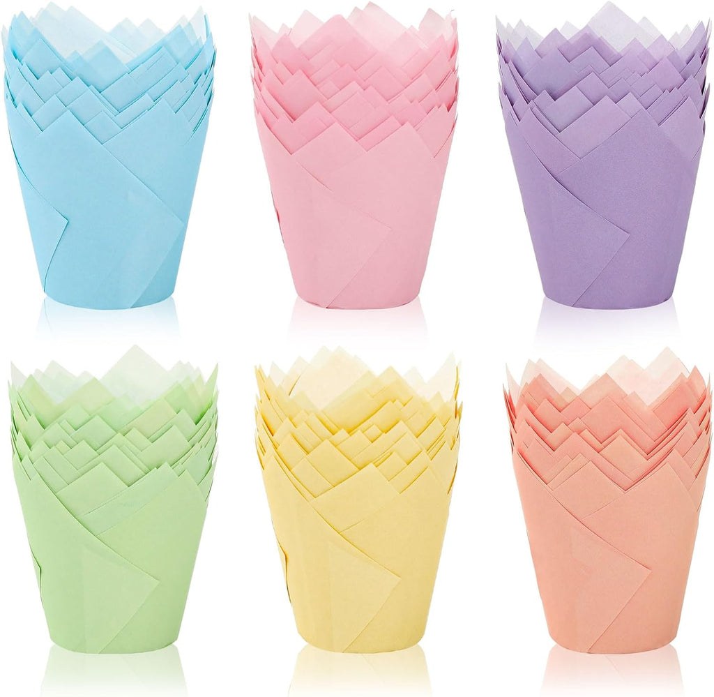 180Pcs Pastel Tulip Cupcake Liners Colorful Muffin Baking Cups Pink Blue Purple Yellow Orange Green Cupcake Wrappers for Spring Easter Holiday Party Supplies
