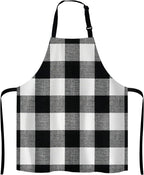 Black and White Buffalo Plaids Bib Apron with Adjustable Neck for Men Women,Suitable for Home Kitchen Cooking Waitress Chef Grill Bistro Baking BBQ Cobbler Apron