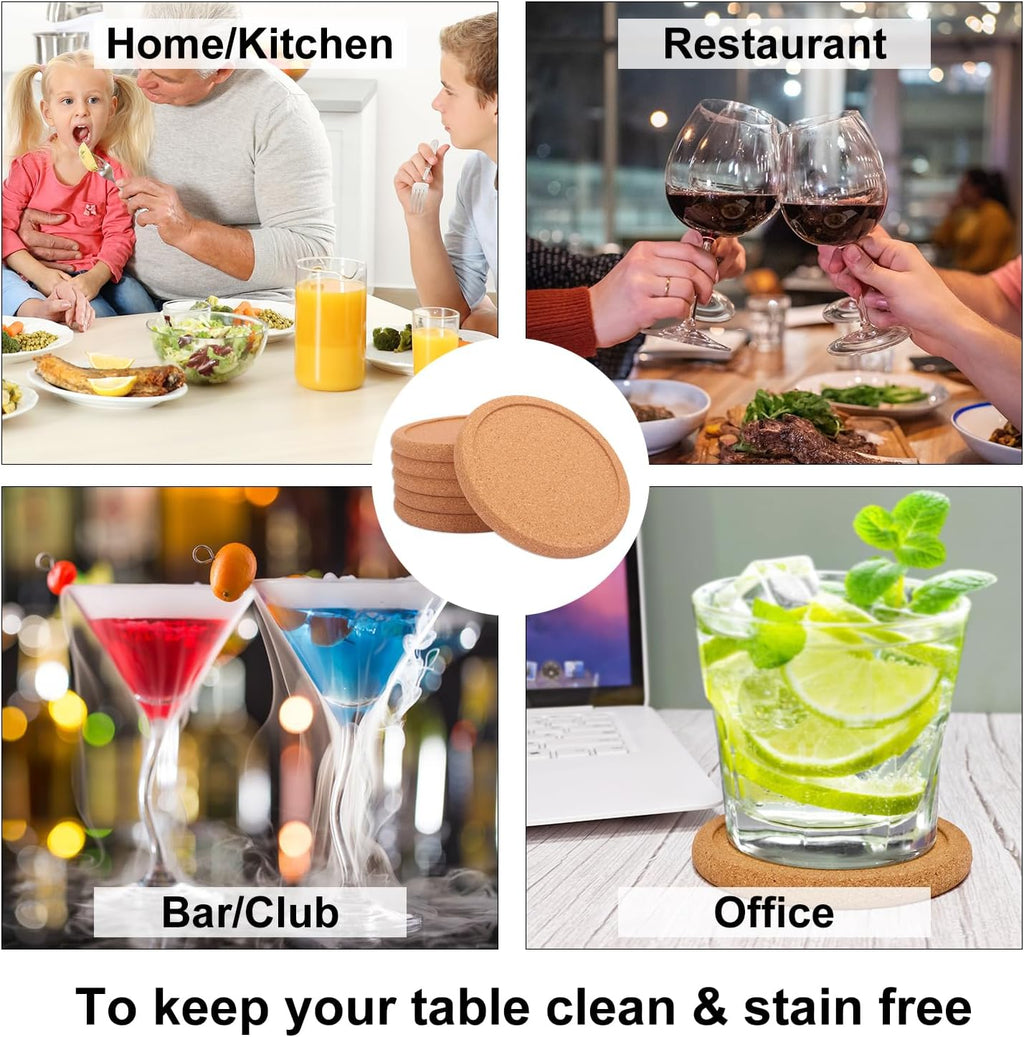 60 Pack 4 Inch Round Cork Coasters with Lip, Absorbent Cork Coasters for Drinks, Crafts, DIY Projects Wine Glass, Mug, Coffee Cup, Plants and General Use