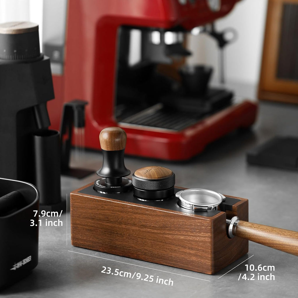 MHW-3BOMBER Espresso Tamping Station, 4 in 1 Walnut Espresso Organizer Box with Magnetic Drawer for Storage 51-58mm Espresso Tamper,Distributor,Portafilter and Espresso Accessories,CH6718