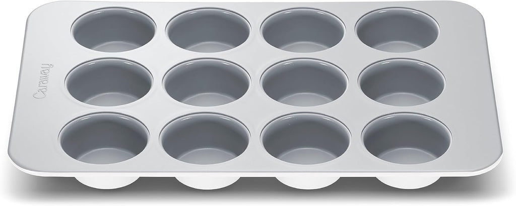 Caraway Non-Stick Ceramic 12-Cup Muffin Pan - Naturally Slick Ceramic Coating - Non-Toxic, PTFE & PFOA Free - Perfect for Cupcakes, Muffins, and More - White