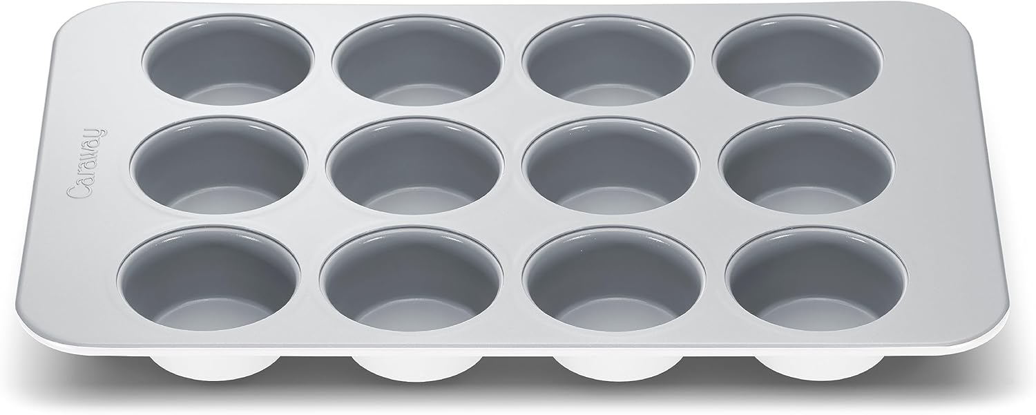 Caraway Non-Stick Ceramic 12-Cup Muffin Pan - Naturally Slick Ceramic Coating - Non-Toxic, PTFE & PFOA Free - Perfect for Cupcakes, Muffins, and More - White