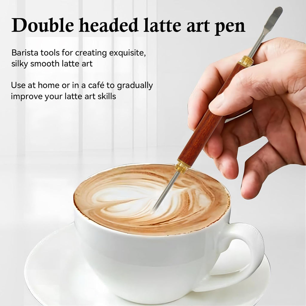 Latte Art Pen 1Pcs,Stainless Steel and Brass with Rosewood Handle of Tools - Barista Tools for Art on Latte,Cappuccino,Espresso - Perfect Coffee Accessories for Coffee Bar