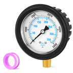 0-5000PSI Stainless Steel Liquid Filled Pressure Gauge, 2.5" Dial Size, 1/4" NPT Lower Mount, with Rubber Protective Sleeve, for Tube, Water Pump, Gas, Liquid, Pressure Test
