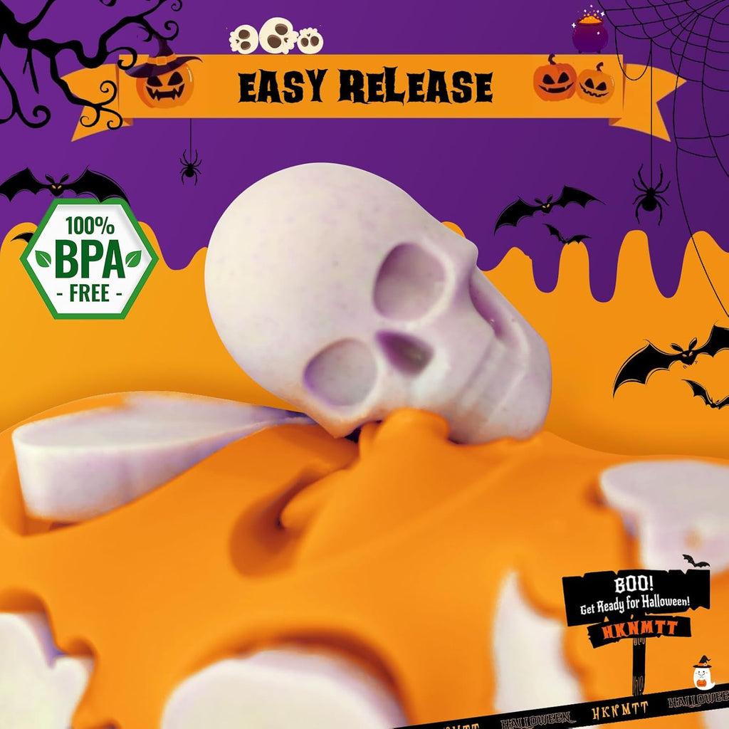 Halloween Molds Silicone for Chocolate 4 Pack, 3D Halloween Chocolate Candy Gummy Mold Skull Pumpkin Bat Ghost Witch Hat Spider tombstone Shapes Mold