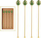 Palm leaf Drink Stirrer Sticks Stainless Steel Coffee Beverage Stirrers，Set of 4 Cocktail Swizzle Stick,7.5", Multicolor